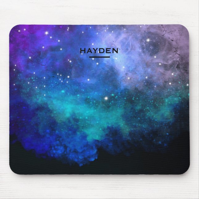 Blue Nebulous Cool Galaxy Personalised Mouse Pad (Front)