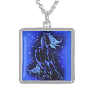 Blue Necklace Horse Running At Starry Night