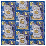 Blue Neko with Buddha on Gold Pillow Fabric
