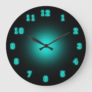 Blue Neon 10.75" Large Clock by arklights at Zazzle