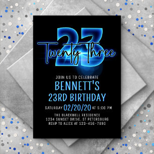 Blue Neon 23rd Birthday Invitation