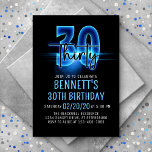 Blue Neon 30th Birthday Invitation<br><div class="desc">Turn the lights up on the perfect party for him with this neon birthday design. Featuring bold numbers and script flaring with light, this invitation is as cool as it is eye-catching. The electric blue glow gives the design an edgy, urban vibe that's perfect for your kid or teen, whether...</div>