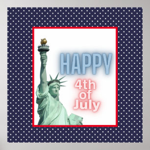 Blue Neon 4th of July Liberty Statue Poster