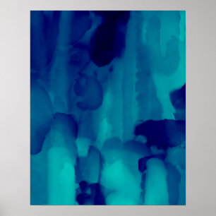 Blue Neon Abstract Watercolour Painting Poster