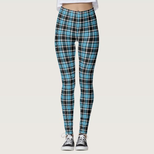 Blue Neon and Black Plaid Leggings