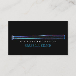 Blue Neon Baseball Bat, Baseball Player, Coach Bus Business Card