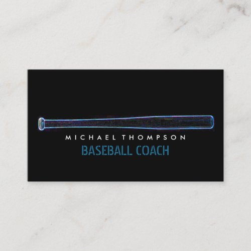 Blue Neon Baseball Bat Baseball Player Coach Bus Business Card