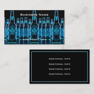 Blue Neon Beer Bottles Business Card