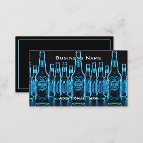 Blue Neon Beer Bottles Business Card