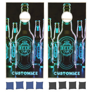 Blue Neon Beer Bottles Cornhole Set