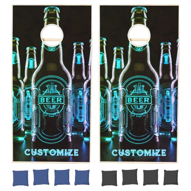 Blue Neon Beer Bottles Cornhole Set (Set)
