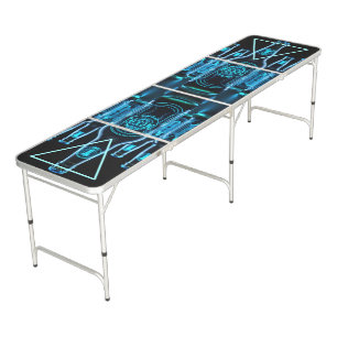 Blue Neon Beer Bottles Pong Table