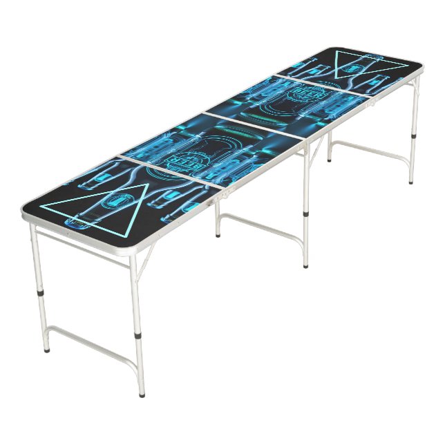 Blue Neon Beer Bottles Pong Table (Angled)