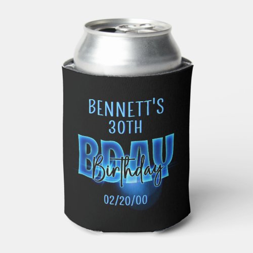 Blue Neon Birthday Can Cooler