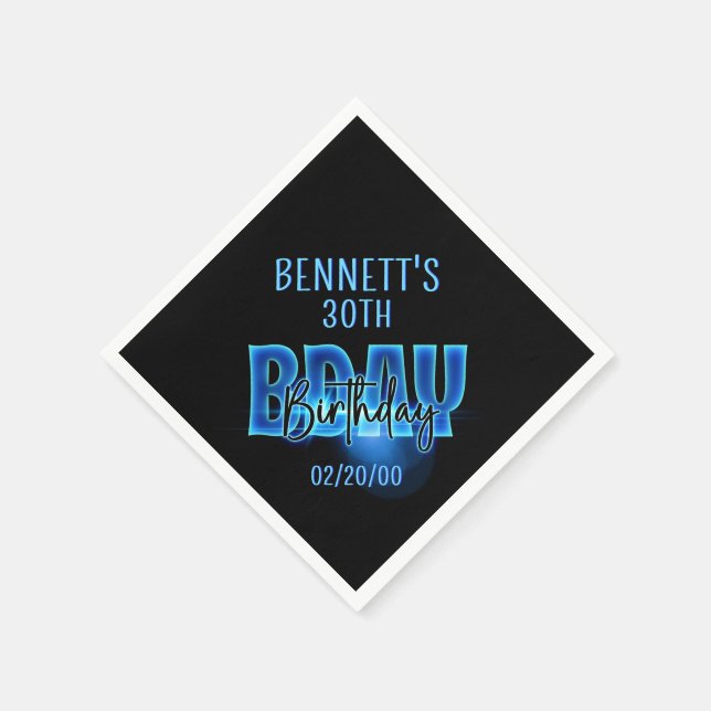 Blue Neon Birthday Napkins (Corner)