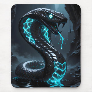 Blue Neon Black Snake Glowing Cobra Fantasy Gaming Mouse Pad