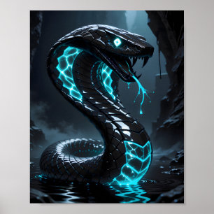 Blue Neon Black Snake Glowing Cobra Fantasy Poster