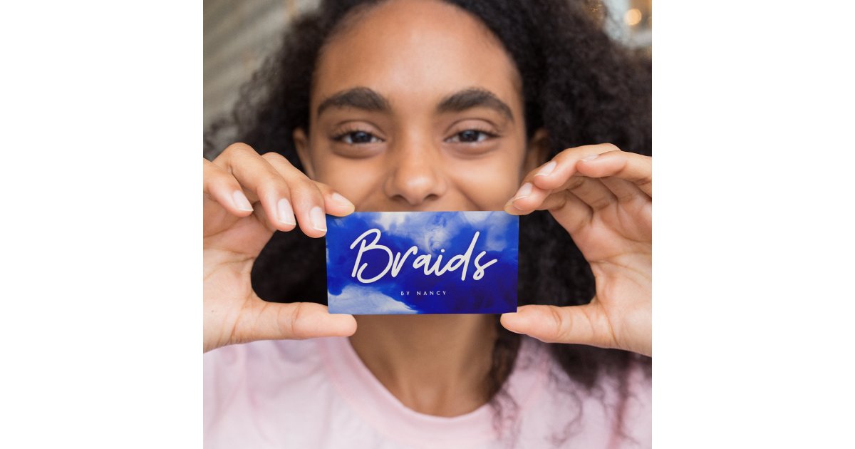 Blue Neon Braids Script Business Card | Zazzle