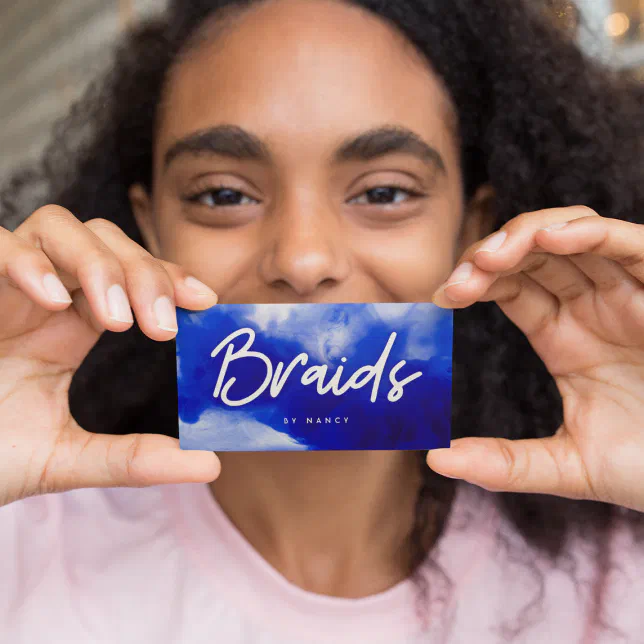 Blue Neon Braids Script Business Card | Zazzle