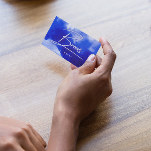 Blue Neon Brows Script Business Card