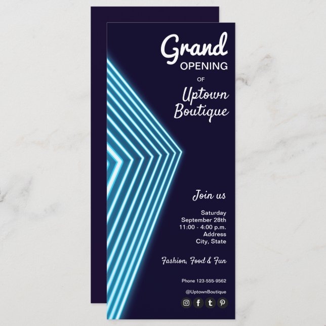 Blue Neon Business Invitation (Front/Back)