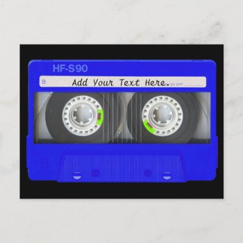 Blue Neon Cassette Tape Postcard by ChicPink at Zazzle