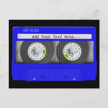 Blue Neon Cassette Tape Postcard