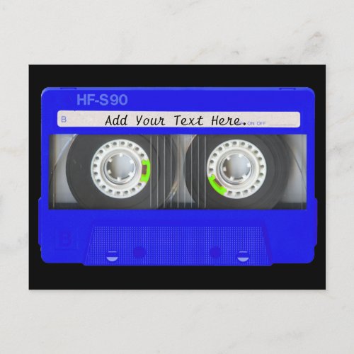 Blue Neon Cassette Tape Postcard