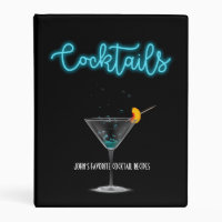 Blue Neon Cocktail Recipe Organizer Martini Glass