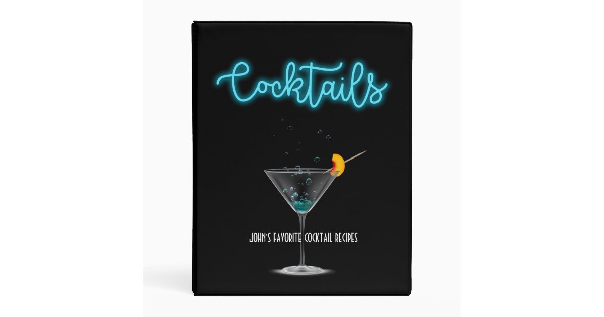 Blue Neon Cocktail Recipe Organizer Martini Glass Mini Binder Zazzle