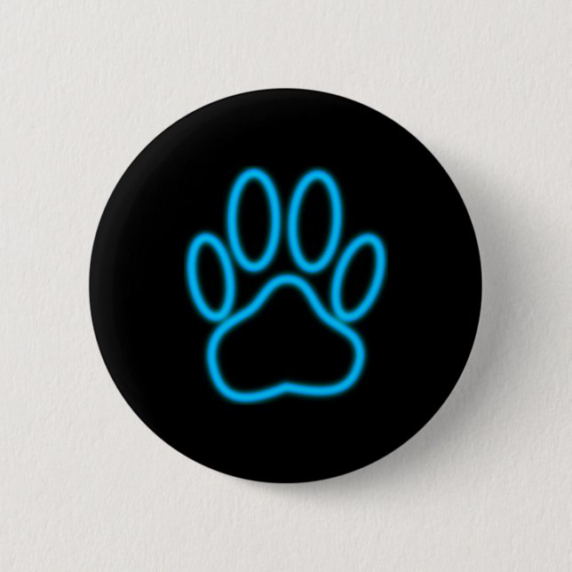Blue Neon Dog Paw Print Button (Front)