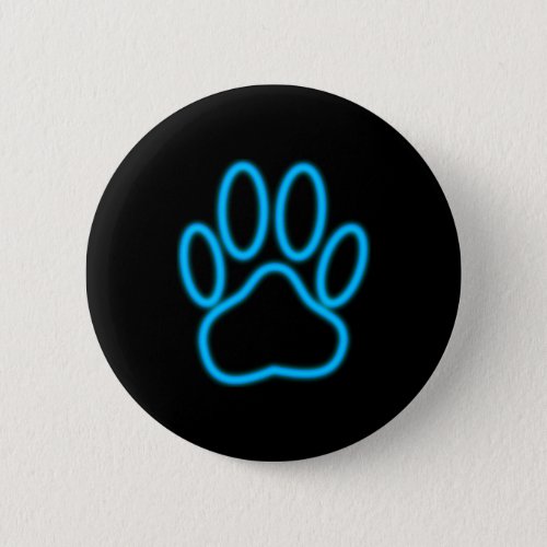 Blue Neon Dog Paw Print Button