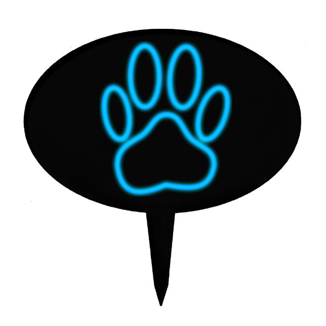 Blue Neon Dog Paw Print Cake Topper (Front)