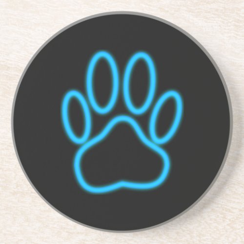 Blue Neon Dog Paw Print Coaster