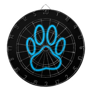 Blue Neon Dog Paw Print Dart Board