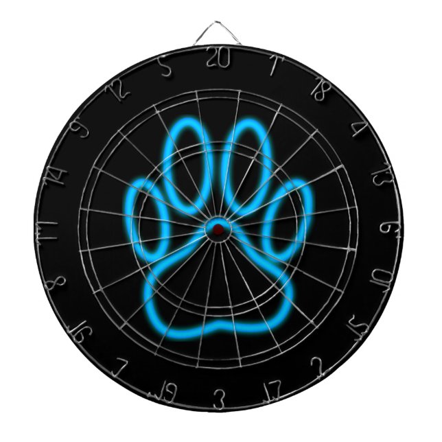 Blue Neon Dog Paw Print Dart Board (Front)