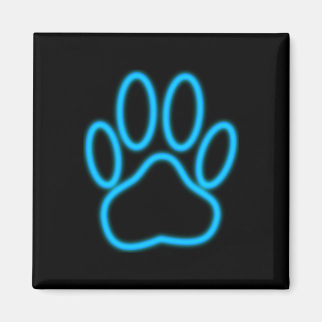 Blue Neon Dog Paw Print Magnet (Front)