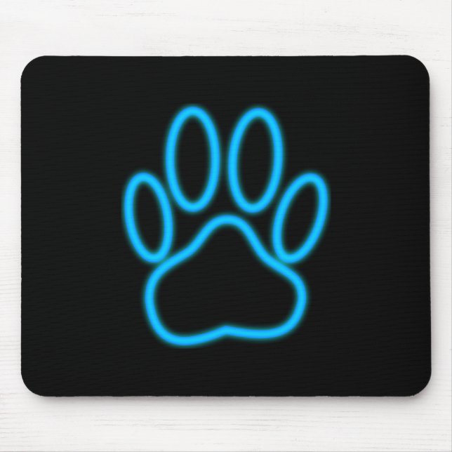 Blue Neon Dog Paw Print Mouse Pad (Front)