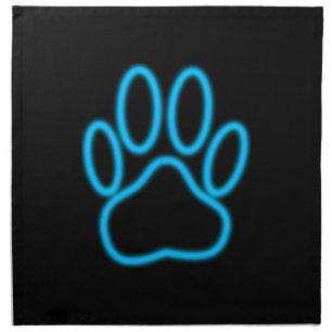 Blue Neon Dog Paw Print Napkin