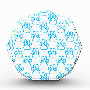 Blue Neon Dog Paw Print Pattern Acrylic Award