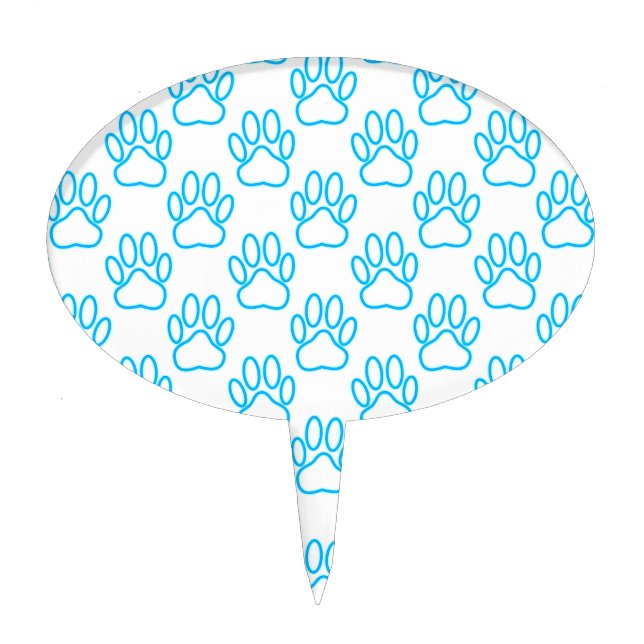 Blue Neon Dog Paw Print Pattern Cake Topper (Front)