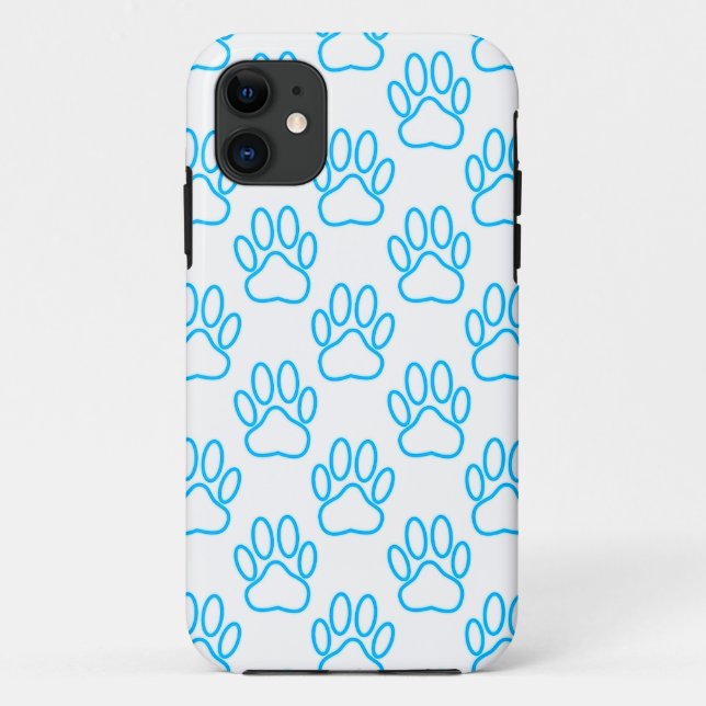 Blue Neon Dog Paw Print Pattern Case-Mate iPhone Case (Back)