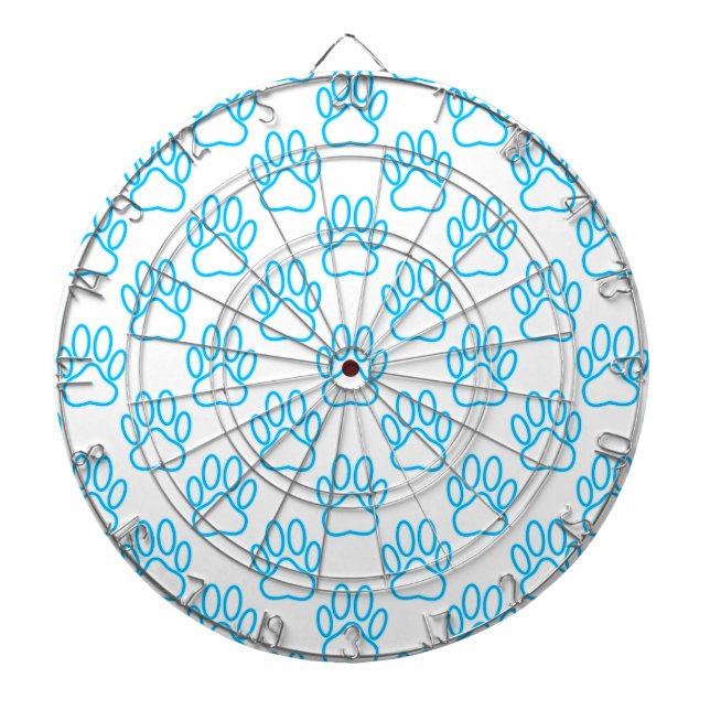 Blue Neon Dog Paw Print Pattern Dartboard (Front)