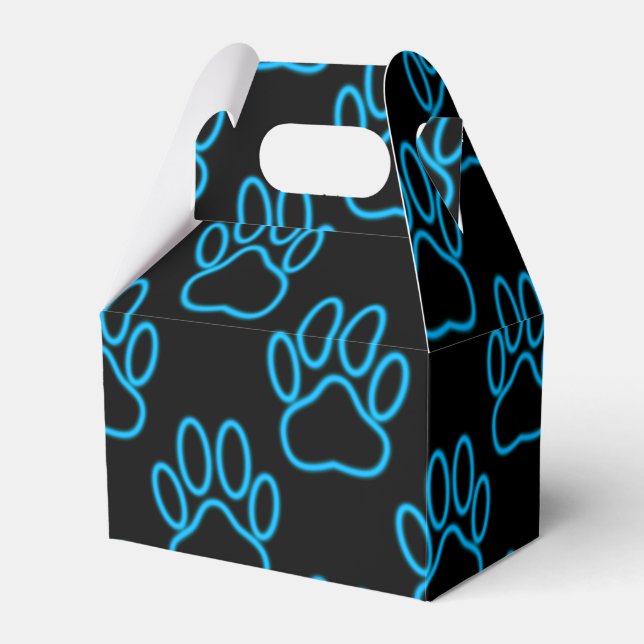 Blue Neon Dog Paw Print Pattern Favor Boxes (Front Side)