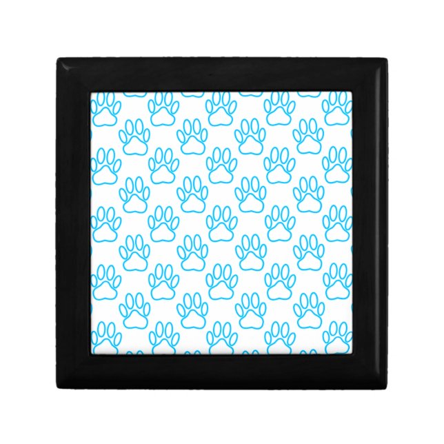 Blue Neon Dog Paw Print Pattern Gift Box (Front)