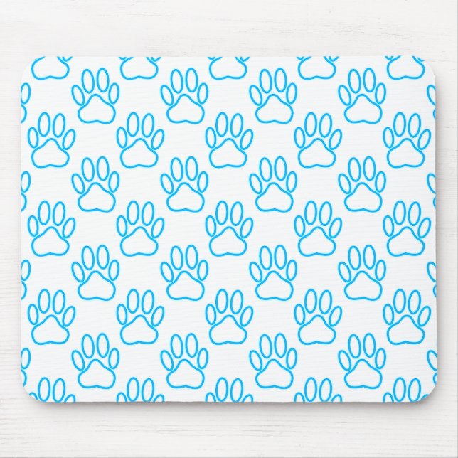 Blue Neon Dog Paw Print Pattern Mouse Pad (Front)