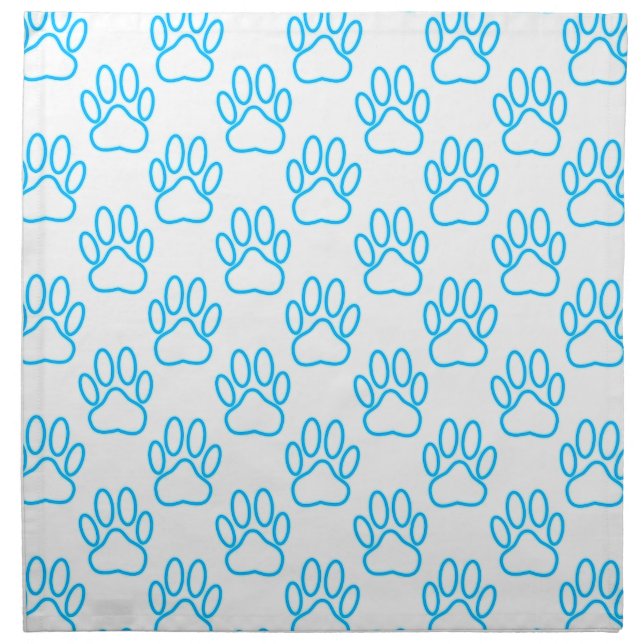 Blue Neon Dog Paw Print Pattern Napkin (Front)