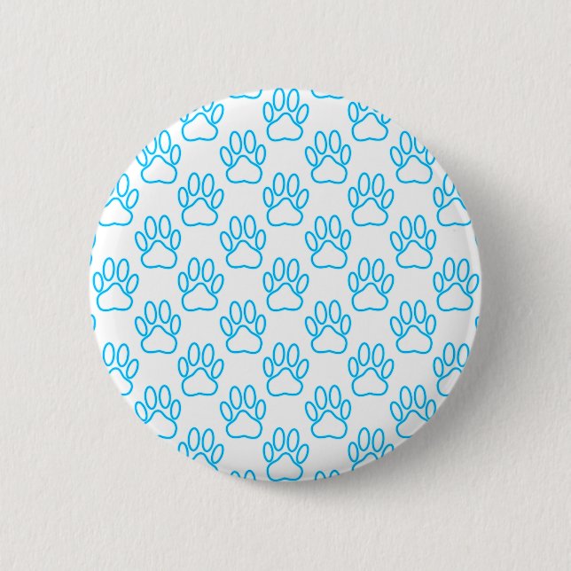 Blue Neon Dog Paw Print Pattern Pinback Button (Front)