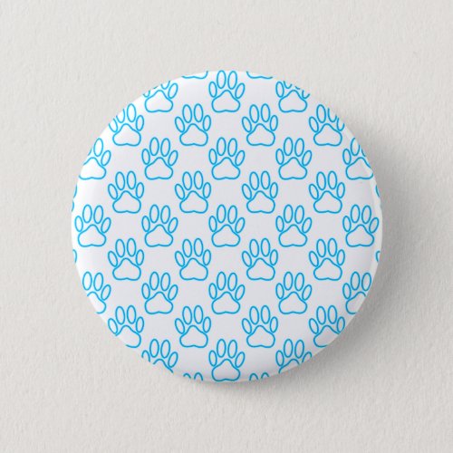 Blue Neon Dog Paw Print Pattern Pinback Button