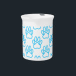 Blue Neon Dog Paw Print Pattern Pitcher<br><div class="desc">A pattern of dog paw prints in blue color. Original cartoon style design.</div>